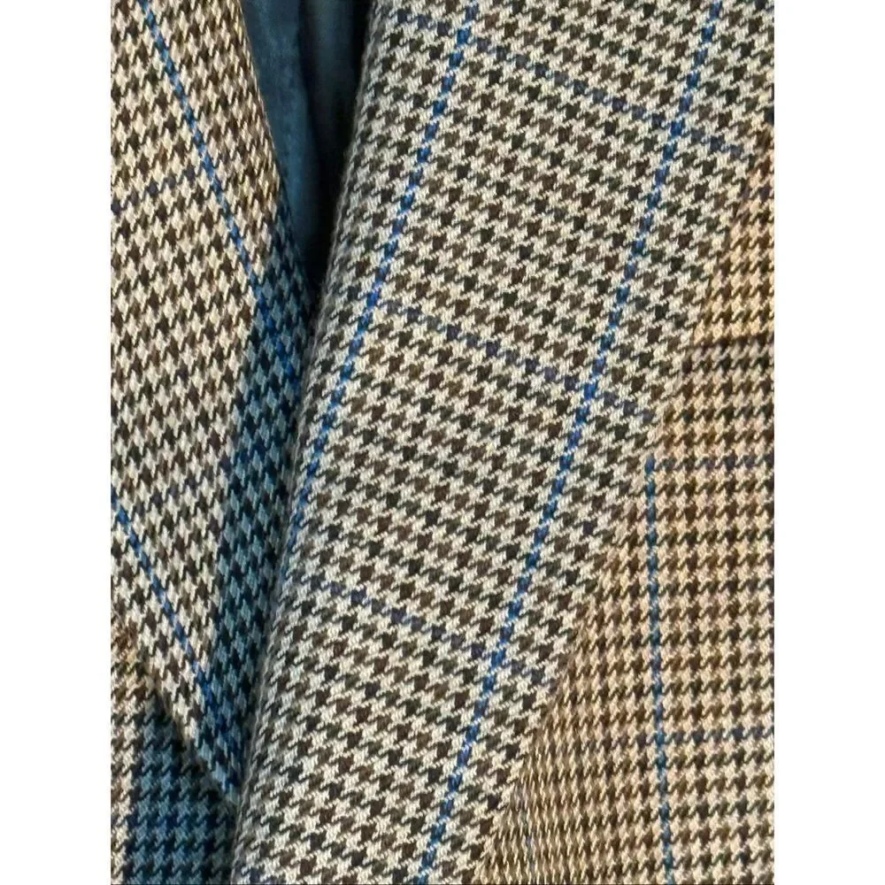 Ralph Lauren Blazer Sportscoat Brown Houndstooth Micro Plaid Academia Size 42R